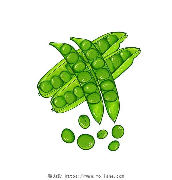 手绘插画绿色蔬菜豌豆插画豆子豆类豆荚食材素材
